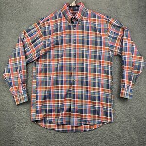 OVERTON Mens Plaid Button‎ Down Shirt Wrinkle Free 100 Cotton Long Sleeve Size M
